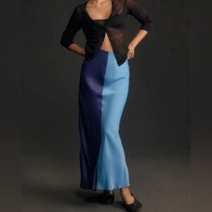 NWT Anthropologie Colorblock Satin Maxi Skirt | Blue Two-Tone Slip Skirt